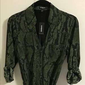 Olive green snake print collared dress